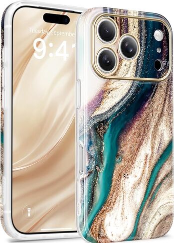 حافظة GVIEWIN لهاتف iPhone 17 Pro متوافقة مع MagSafe Marble Slim | حماية كاملة للكاميرا، حافظة هاتف مغناطيسية واقية مقاومة للصدمات من الدرجة العسكرية لهاتف 17 Pro 6.3 بوصة، توباز/ذهبي in Kuwait