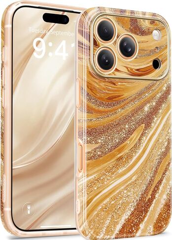 GVIEWIN for iPhone 17 Pro Case Compatible with MagSafe, with Screen Protector [Full Camera Protection] Military-Grade Shockproof Slim Magnetic Marble Phone Case for 17 Pro 6.3", A-Pearlescent/Gold in Saudi Arabia