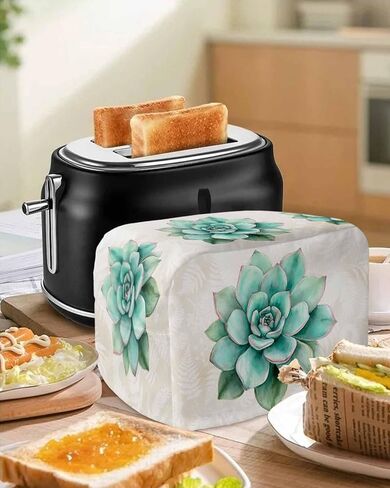 غطاء محمصة الخبز شريحتين من النباتات النضرة باللون الأزرق المخضر، غطاء فرن محمصة الخبز مع جيوب، أوراق خضراء، واقي أدوات خبز مقاوم للغبار، أغطية غبار لأجهزة المطبخ، حماية بصمات الأصابع للنساء هدية in Kuwait