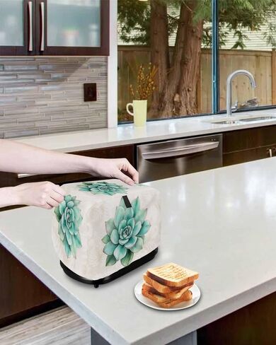 غطاء محمصة الخبز شريحتين من النباتات النضرة باللون الأزرق المخضر، غطاء فرن محمصة الخبز مع جيوب، أوراق خضراء، واقي أدوات خبز مقاوم للغبار، أغطية غبار لأجهزة المطبخ، حماية بصمات الأصابع للنساء هدية in Kuwait