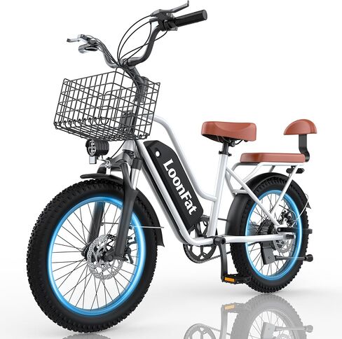 T20 Ebike للبالغين مع مقعد خلفي وسلة أمامية، ذروة 1000 واط Ebike - 48V 13Ah - مقعدان للتنقل بالدراجة الكهربائية - F / R قرص الفرامل الأمامية لامتصاص الصدمات - 20 بوصة × 3.0 بوصة إطار سميك -UL2849 in Kuwait