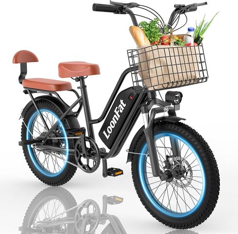 T20 Ebike للبالغين مع مقعد خلفي وسلة أمامية، ذروة 1000 واط Ebike - 48V 13Ah - مقعدان للتنقل بالدراجة الكهربائية - F / R قرص الفرامل الأمامية لامتصاص الصدمات - 20 بوصة × 3.0 بوصة إطار سميك -UL2849 in Kuwait
