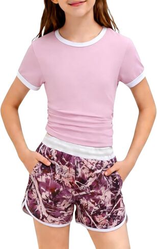 Girls Clothes 2 Piece Cherry Print Short Sleeve Top & Ripped Jeans Set Girls Summer Outfits for 6-12 Years in Saudi Arabia