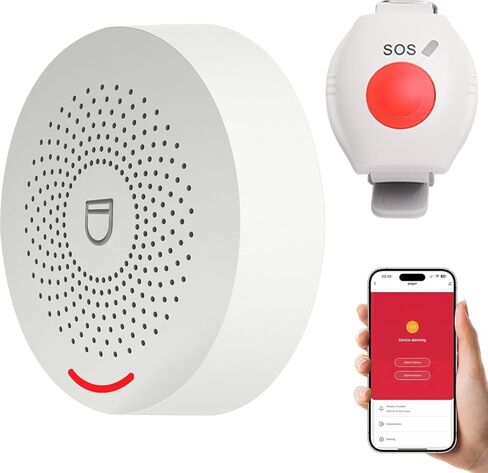 XUK WiFi SOS Caregiver Pager Call Button for Elderly, No Monthly Fee 2.4GHz Wi-Fi APP Control Wireless Nursing Call System with 2 SOS Call Panic Buttons & 2 Watch Pagers & 2 Square Pull Cord Pagers in Saudi Arabia