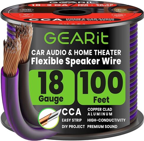 سلك مكبر صوت GearIT Pro Series 18AWG، كابل سلك مكبر صوت 18 قياس (100 قدم / 30 مترًا) استخدام رائع لمكبرات صوت المسرح المنزلي ومكبرات صوت السيارة، شفاف أسود/أحمر in Saudi Arabia