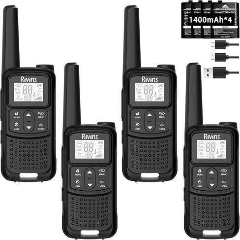Radios Walkie Talkies Long Range: Rivins F22 Rechargeable Walkie Talkies for Adults, NOAA, 1400mAh Li-ion Battery USB-C Cable, LED Flashlight, VOX FRS Two Way Radio for Hiking Hunting, Camping, 4 Pack in Saudi Arabia