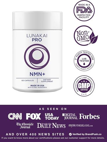 مكمل Lunakai PRO USA Made NMN 500 مجم 6 في 1 مع TMG وريسفيراترول 98% - NAD+ ودعم الطاقة يوميًا للشيخوخة الصحية والصحة الخلوية، أحادي نيوكليوتيد النيكوتيناميد، 60 كبسولة in Saudi Arabia