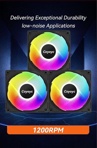 3PCS 120MM Case Fan PC Colorful Cooler Fans FDB Bearing Computer Fans Low-Noise Bearing Forward & Reverse Blade Design 1200 RPM RGB for Cooler Master Cases Radiators System (Black-3PCS) in Saudi Arabia