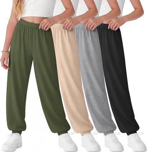 4 Pack Girls Sweatpants Joggers Lightweight Soft Kids Athletic Pants with Elastic Waist Active Casual Comfy Pants in Saudi Arabia