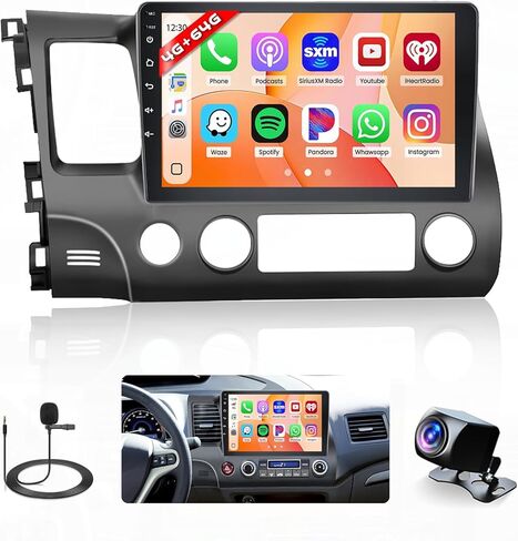 2+64G Android Car Radio for Honda Civic 2006 2007 2008 2009 2010 2011, 9 Inch Touchscreen Radio Wireless Carplay Android Auto, WiFi GPS Navigation Bluetooth FM RDS EQ Mirror Link in Saudi Arabia