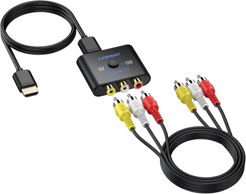 CAMWAY RCA to HDMI Converter - 16:9/4:3 Conversion 1080P AV to HDMI Adapter for Wii/PS1/PS2/N64/X-box/DVD/VCR,Composite CVBS Video Audio Converter with HDMI Cable Supports PAL,NTSC in Saudi Arabia
