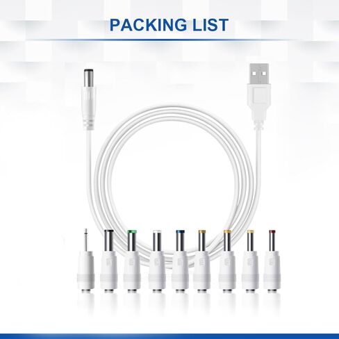 سلك طاقة LANMU DC 5V، كابل شحن USB إلى 5V DC مع 9 محولات (6.4 * 4.4 مم، 6.3 * 3.0 مم، 5.5 * 2.5 مم، 5.5 * 2.1 مم، 5.5 * 1.7 مم، 4.8 * 1.7 مم، 4.0 * 1.7 ملم، 3.5*1.35 ملم، 2.5 ملم) in Kuwait