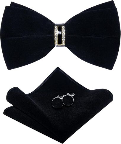 DiBanGu Bow Ties for Men with Ring Velvet Pre-Tied Bow Tie Pocket Square Cufflinks Set for Wedding Prom Party in Saudi Arabia