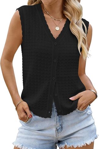 Womens Sleeveless V Neck Sweater Vest Crochet Knit Summer Tops Button Down Spring Cardigan Casual Outfits 2026 in Saudi Arabia