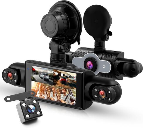 360° Dash Cam Front and Rear Inside Left Right, 4 Channel FHD 1080P Dash Cam for Cars, 3 Inch IPS Dashcams with 8 IR Night Vision, Loop Recording, G-Sensor, 24H Parking Mode Monitor, Reverse View in Saudi Arabia
