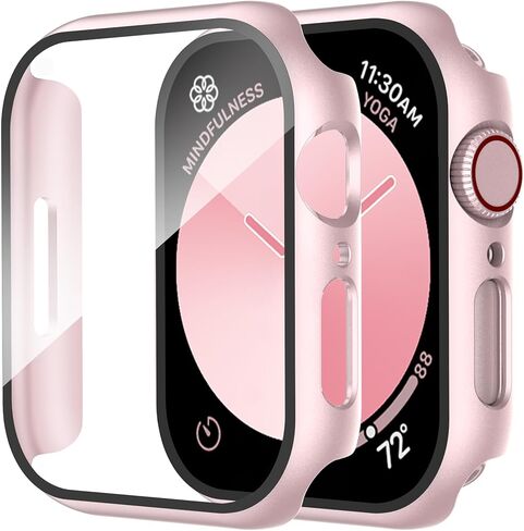 Smiling Pack Case Compatible with Apple Watch Series 10 46mm (2024) with Tempered Glass Screen Protector, Hard PC Case Overall Protective Cover- 1 Rose Gold + 1 Transparent in Saudi Arabia