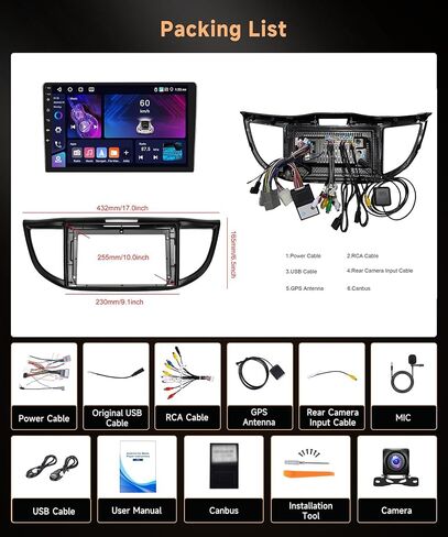 راديو سيارة Android 13 لسيارة Honda CRV 2012 2013 2014 2015 2016، ريمودي سيارة ستيريو لاسلكي Carplay Android Auto 9 بوصة تعمل باللمس مرآة وصلة بلوتوث FM/RDS GPS WiFi EQ SWC AHD كاميرا احتياطية in Saudi Arabia