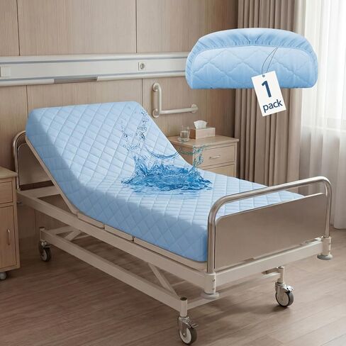 قطعة واحدة من غطاء مرتبة المستشفى المقاوم للماء من لونسوير، واقيات ملاءة سرير زرقاء مقاس 80 × 36 × 12 بوصة، حماية من سلس البول ومضادة للتسرب وقابلة للتنفس لكبار السن والبالغين في أسرة المستشفيات المنزلية in Kuwait