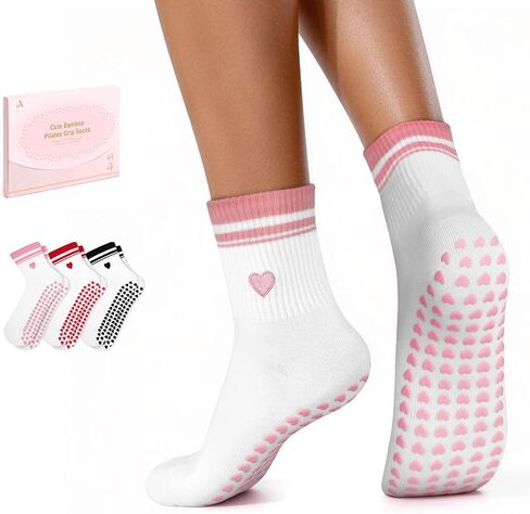 ALLIVE Pilates Socks with Grips for Women, Bamboo Breathable Non Slip Socks for Yoga, Barre, Studio, and Home Use in Saudi Arabia