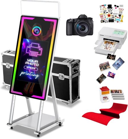Magic Mirror Photo Booth with Printer and Camera,45" Photo Mirror Booth with 22" Touch Screen Built-in PC,Music Sync Remote RGB Lights,Flight Case,Instant Print and Share for Parties Events in Saudi Arabia