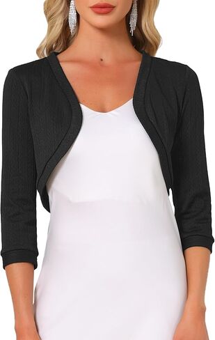 Allegra K Shrugs for Women 3/4 Sleeve Cropped Bolero Shrug Open Front Cardigan Sweaters Party Clubwear in Saudi Arabia