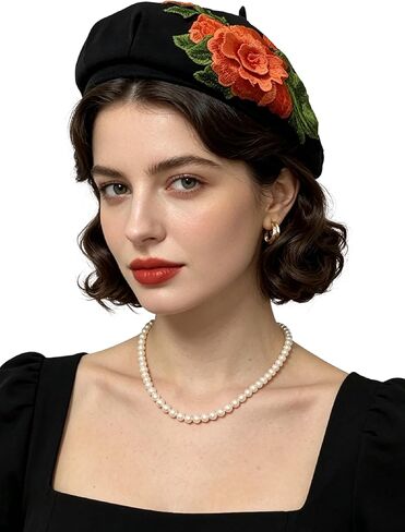 Women 3D Flower Embroidery Beret Hat French Style Floral Beret Cap for Women Unique Design Fashion Headwear in Saudi Arabia