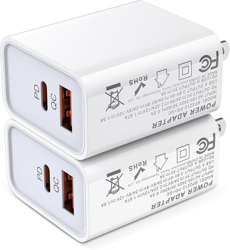 شاحن حائط USB C بقوة 20 وات، كتلة شحن سريعة بمنفذ مزدوج مع USB-C PD وUSB-A QC 3.0، قابس محول طاقة مدمج لهواتف iPhone 17/16/15/14/13، وSamsung Galaxy S25/S24، وGoogle Pixel 10، وiPad، وهواتف Android in Saudi Arabia