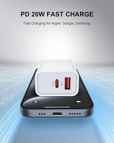 شاحن حائط USB C بقوة 20 وات، كتلة شحن سريعة بمنفذ مزدوج مع USB-C PD وUSB-A QC 3.0، قابس محول طاقة مدمج لهواتف iPhone 17/16/15/14/13، وSamsung Galaxy S25/S24، وGoogle Pixel 10، وiPad، وهواتف Android in Saudi Arabia