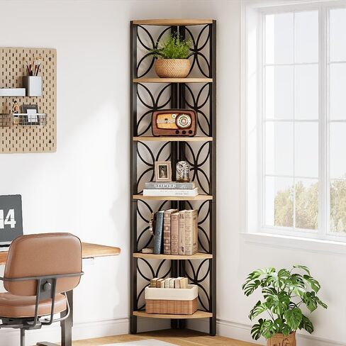 Tribesigns 6-Tier Corner Shelf، الصناعية 70.9 "رف الزاوية ريفي عرض الرف لغرفة المعيشة، وحدة رفوف خشبية حامل النبات رف تخزين لغرفة النوم والحمام والمطبخ in Kuwait