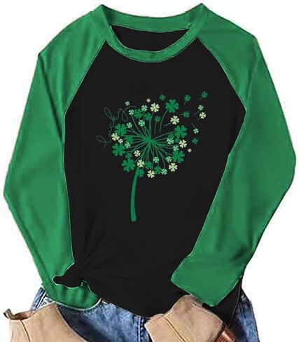 قمصان عيد القديس باتريك للنساء قمصان راجلان بأكمام طويلة ورسومات Lucky Shamrock الأيرلندية قمصان ربيعية كاجوال in Kuwait