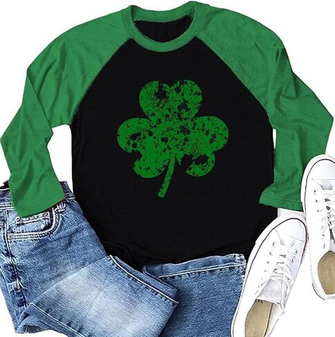 قمصان عيد القديس باتريك للنساء قمصان راجلان بأكمام طويلة ورسومات Lucky Shamrock الأيرلندية قمصان ربيعية كاجوال in Kuwait