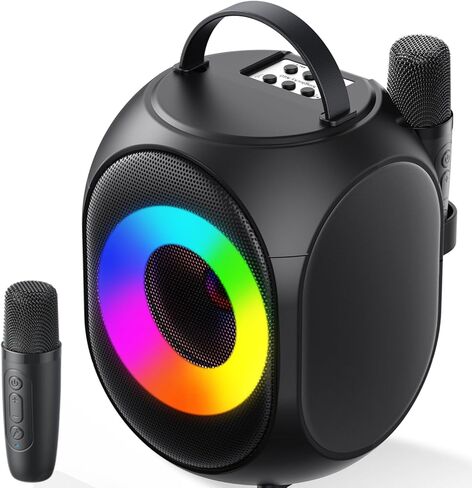Portable Karaoke Machine for Kids Adults, Singing Machine Karaoke with 2 Wireless Microphones for Home Outdoor, Bluetooth 6.0, Voice Changer LED Lights Party Entertainment, Gift for Women Men Kids in Saudi Arabia