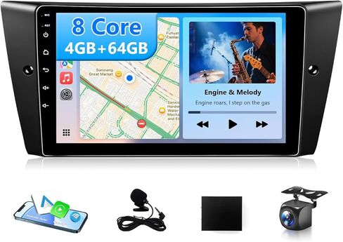 ستيريو سيارة 4G+64G لسيارة BMW 328i 335i 325i E90 E91 E92 E93 2005 إلى 2011 راديو CarPlay Android Auto، شاشة لمس IPS 9 بوصات لسيارة BMW 328i Stereo BT/FM RDS DSP/GPS/WiFi/SWC/AHD كاميرا (بدون ألياف) in Kuwait