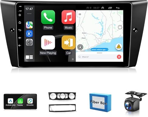 ستيريو سيارة 4G+64G لسيارة BMW 328i 335i 325i E90 E91 E92 E93 2005 إلى 2011 راديو CarPlay Android Auto، شاشة لمس IPS 9 بوصات لسيارة BMW 328i Stereo BT/FM RDS DSP/GPS/WiFi/SWC/AHD كاميرا (بدون ألياف) in Kuwait