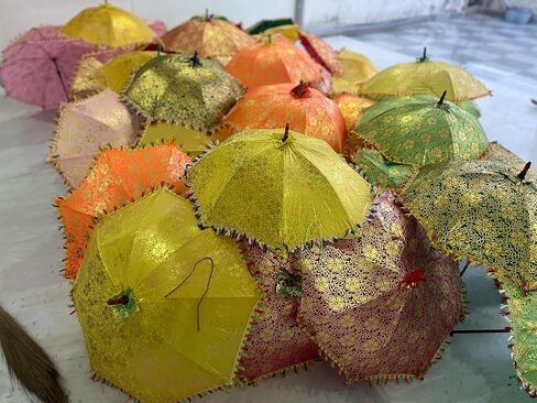 Indian Gold Printed Umbrella Traditional Multi designed Wedding | Brocade Umbrella Sun Parasols Decorations Indian Home Decor in Saudi Arabia