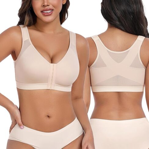 HACI Comfort Bra Back Support Wireless Comfy Unpadded Comfy Unpadded(Beige,36DD) in Saudi Arabia