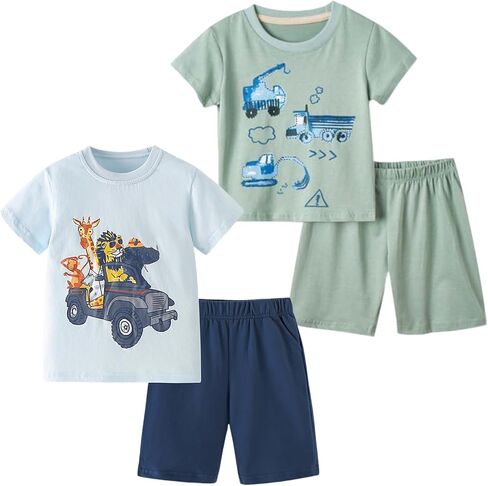 2-6T Toddler Boy Short Sets Boys Summer Dinosaur Outfits Cotton Short Sleeve Tops and Elastic Waist Shorts Matching Set in Saudi Arabia