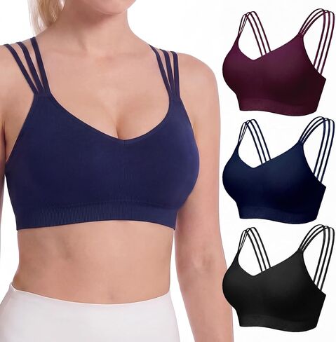 حمالات صدر رياضية FITTIN Strappy للنساء: حمالة صدر رياضية مبطنة بتغطية كاملة مكونة من 3 قطع لليوجا بيلاتيس - لكأس المرأة الكبير C-DDD in Kuwait