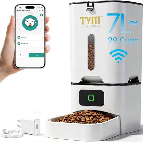 TYM Automatic Cat Feeder, 7L Cat Food Dispenser with 2.4G WiFi, Timed Cats Feeder with APP Control, Auto Pet Food Dispenser for Small Pets, Dogs, Fresh Food, Dual Power Supply, Detachable for Easy in Saudi Arabia