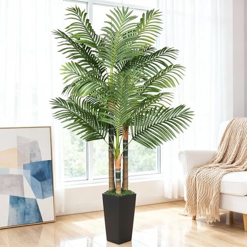 5ft Artificial Palm Tree Indoor Plant with White Tall Planter, Faux Silk Tropical Areca Floor Plant in Pot, Artificial Plants with Lifelike Leaves for Home Office Decor in Saudi Arabia