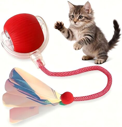JBD Interactive Cat Toy Ball for Indoor Cats - Silent Automatic Rolling & Self Moving Electric Kiten Toys, USB Rechargeable Smart Ball with Tail, Motion Activated Hunting Exercise for Bored Cats in Saudi Arabia