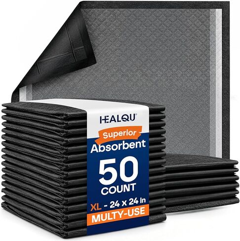 وسادات Healqu للجراء - 24x24 وسادة تدريب للكلاب، 50 قطعة من الفحم الأسود والكربون المنشط وتكنولوجيا متقدمة مانعة للتسرب - فائقة الامتصاص، وسادات تبول الجراء - الكلاب والجراء والقطط، وسادات تدريب الحيوانات الأليفة in Saudi Arabia