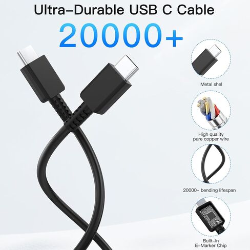 كتلة شاحن فائقة السرعة 45 وات، 2 حزمة شحن سريع من النوع C مع كابل شاحن USB C بطول 6 أقدام متوافق مع Samsung Galaxy S25 24 23 Ultra/+ /S22 Plus/S20، Tab S9/S8 Ultra، iPhone 17/16/15 in Kuwait