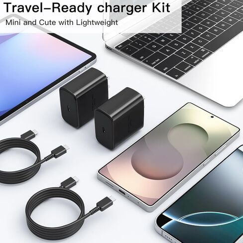 كتلة شاحن فائقة السرعة 45 وات، 2 حزمة شحن سريع من النوع C مع كابل شاحن USB C بطول 6 أقدام متوافق مع Samsung Galaxy S25 24 23 Ultra/+ /S22 Plus/S20، Tab S9/S8 Ultra، iPhone 17/16/15 in Kuwait