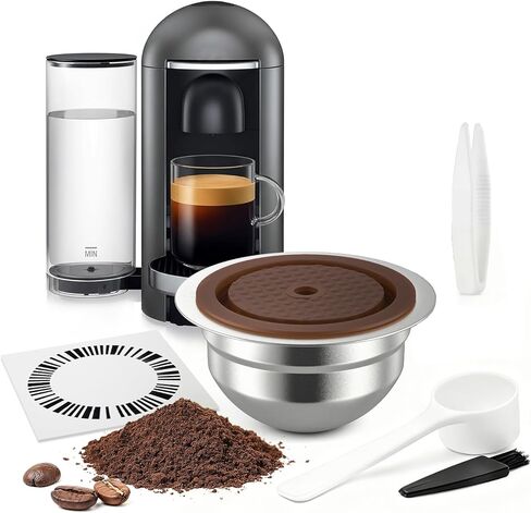 Stainless Steel Reusable Coffee Pods for Nespr*sso V-rtuo - Refillable Capsules Compatible with V-rtuoline GCA1 and ENV135 NEXT POP Series With 4 Barcode Stickers,Silicone Lid (150ML) in Saudi Arabia