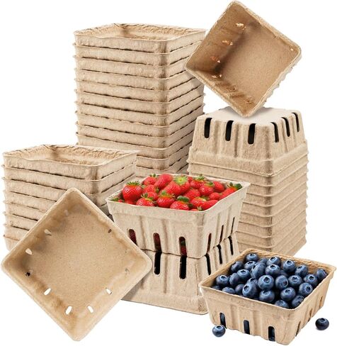 30 Pack Natural Pulp Fiber Berry Basket, Molded Strawberry Blueberry Basket with Vents, Produce Vented Container for Fruit Vegetable Storage and Picking, Farmer Market Sales, Fruit Stand Supplies in Saudi Arabia