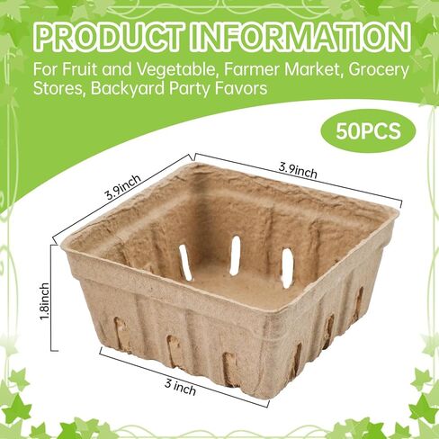 30 Pack Natural Pulp Fiber Berry Basket, Molded Strawberry Blueberry Basket with Vents, Produce Vented Container for Fruit Vegetable Storage and Picking, Farmer Market Sales, Fruit Stand Supplies in Saudi Arabia