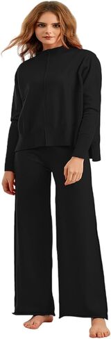 Two Piece Outfits for Women Lounge Sets Oversized Knit Lounge Pullover Sweatshirt Sweatpants Sweatsuits Set in Saudi Arabia