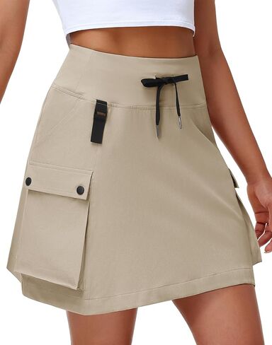 Skorts للمرأة المشي لمسافات طويلة تنورة البضائع الرباط عالية الخصر سريعة الجافة جولف السفر Skort مع جيوب متأنق الصيف عادية in Saudi Arabia