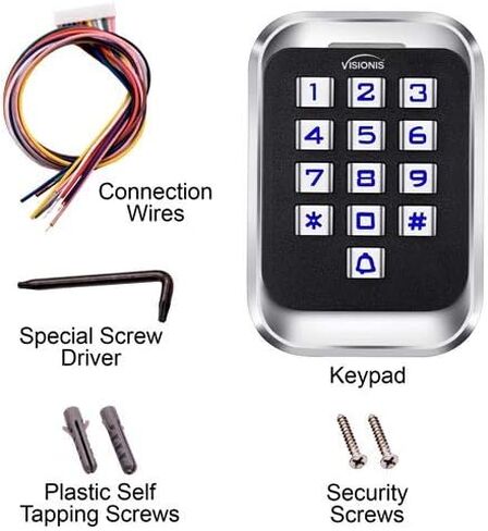 Visionis FPC-5684 VIS-3004 Access Control Indoor + Outdoor Rated IP68 Metal Keypad + Reader Standalone + Wiegand 26, No Software, EM Cards, 1000 Users + Pack of 10 Key Fobs in Saudi Arabia